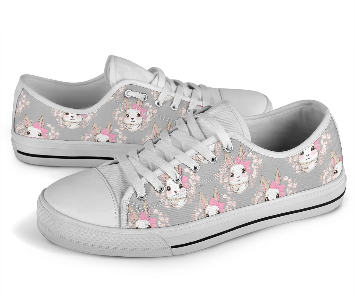 Rabbit Pattern Print Design RB07 White Bottom Low Top Shoes