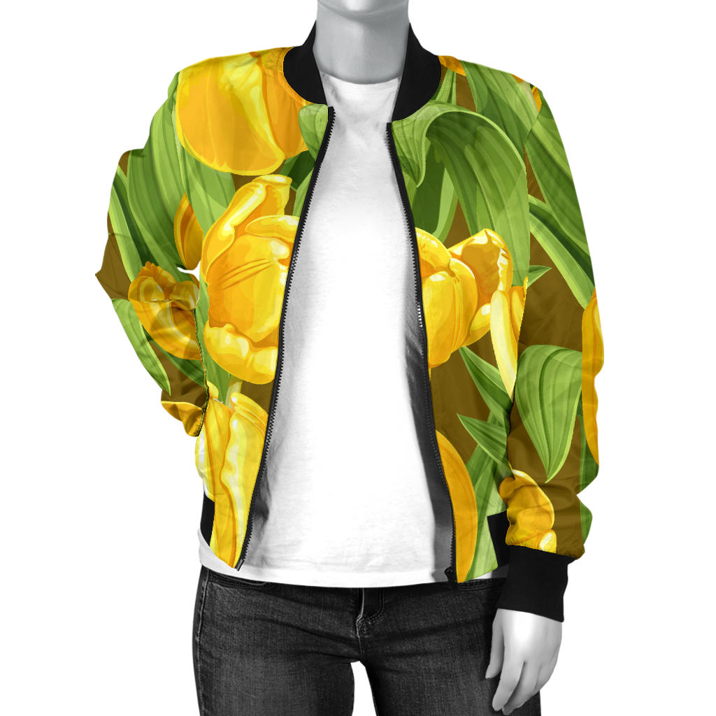 Tulip Yellow Pattern Print Design TP010 Women Bomber Jacket