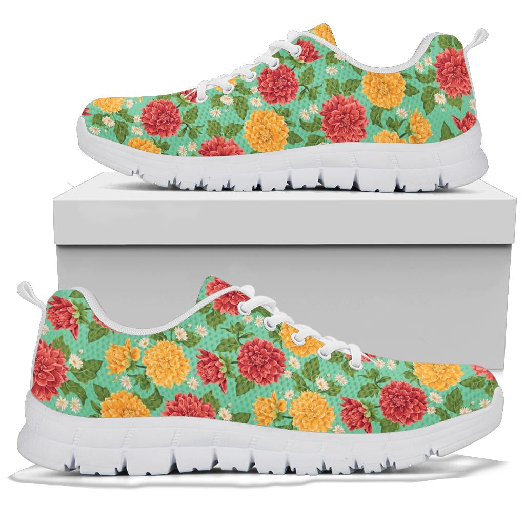 Dahlia Pattern Print Design DH011 Sneakers White Bottom Shoes