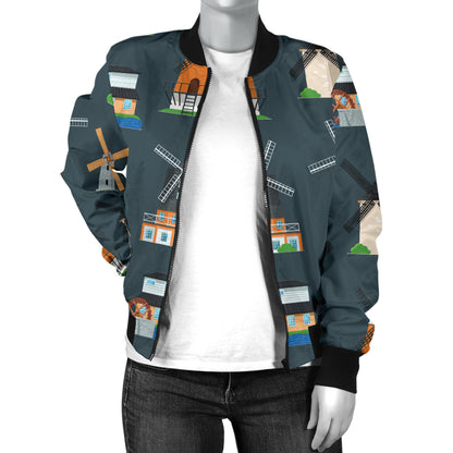 Windmill Pattern Print Design 04 Women's Bomber Jacket