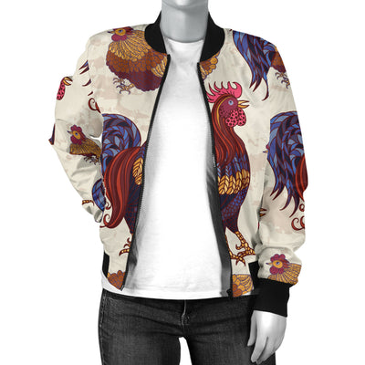 Rooster Pattern Print Design A03 Women's Bomber Jacket