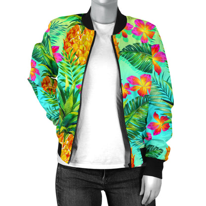 Pineapple Pattern Print Design PP010 Women Bomber Jacket