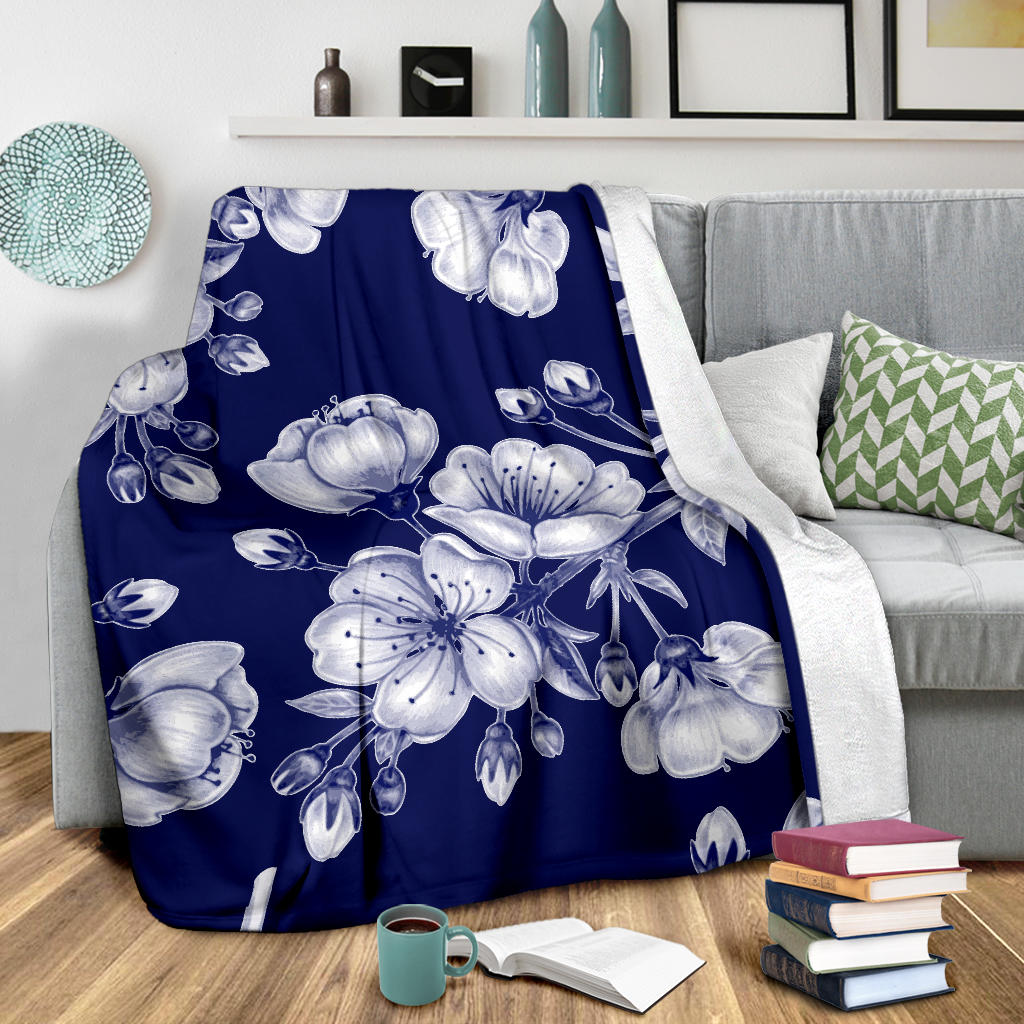 Cherry Blossom Pattern Print Design CB01 Fleece Blanket