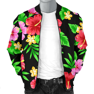 Pink Red Hibiscus Pattern Print Design HB023 Men Bomber Jacket