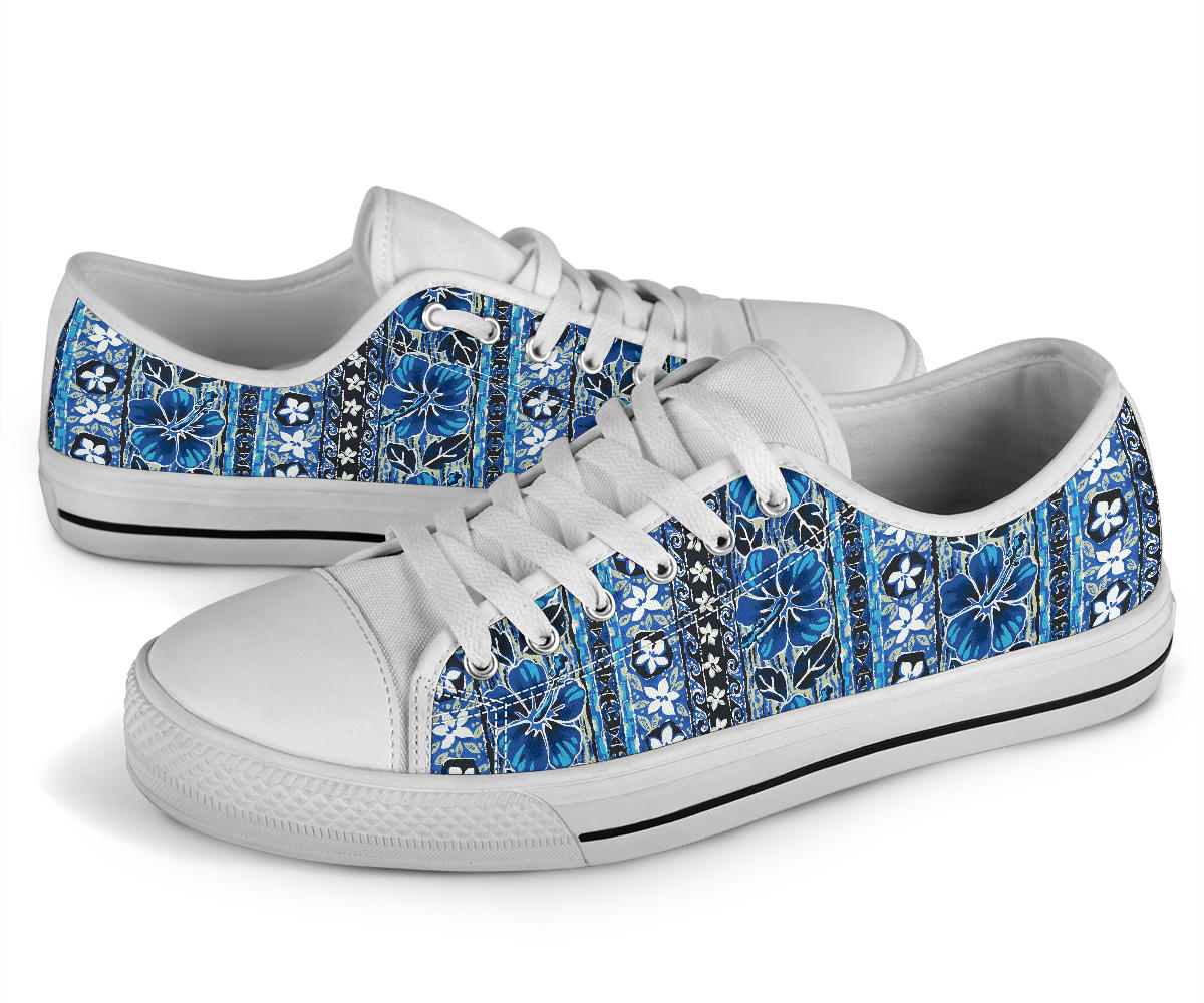 Hawaiian Themed Pattern Print Design H012 White Bottom Low Top Shoes