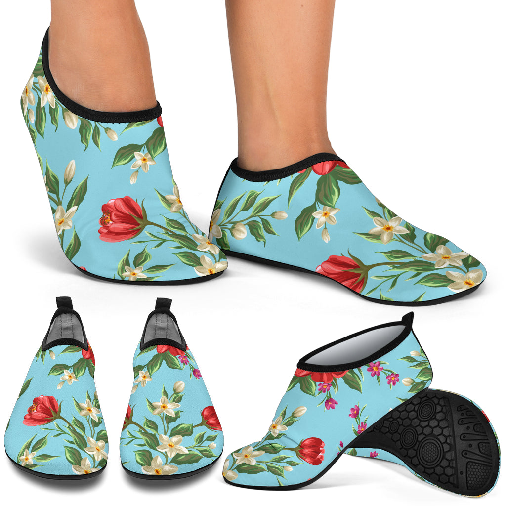 Summer Floral Pattern Print Design SF011 Aqua Water Shoes