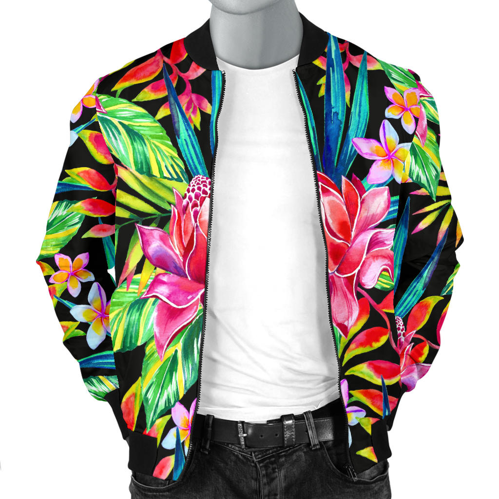 Heliconia Pattern Print Design HL02 Men Bomber Jacket