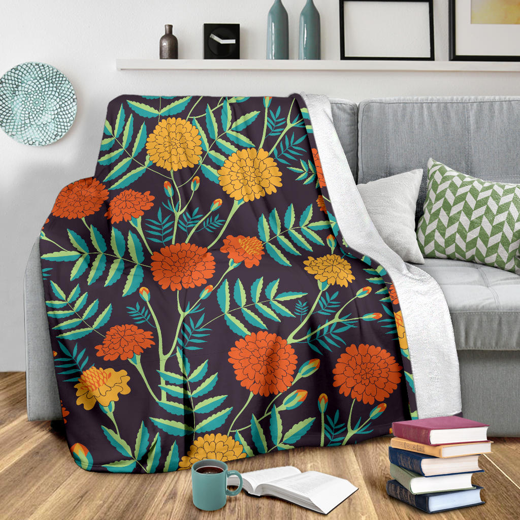 Marigold Pattern Print Design MR01 Fleece Blanket