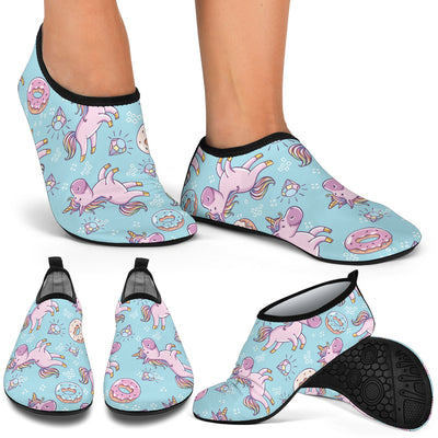 Donut Unicorn Pattern Print Design DN016 Aqua Water Shoes