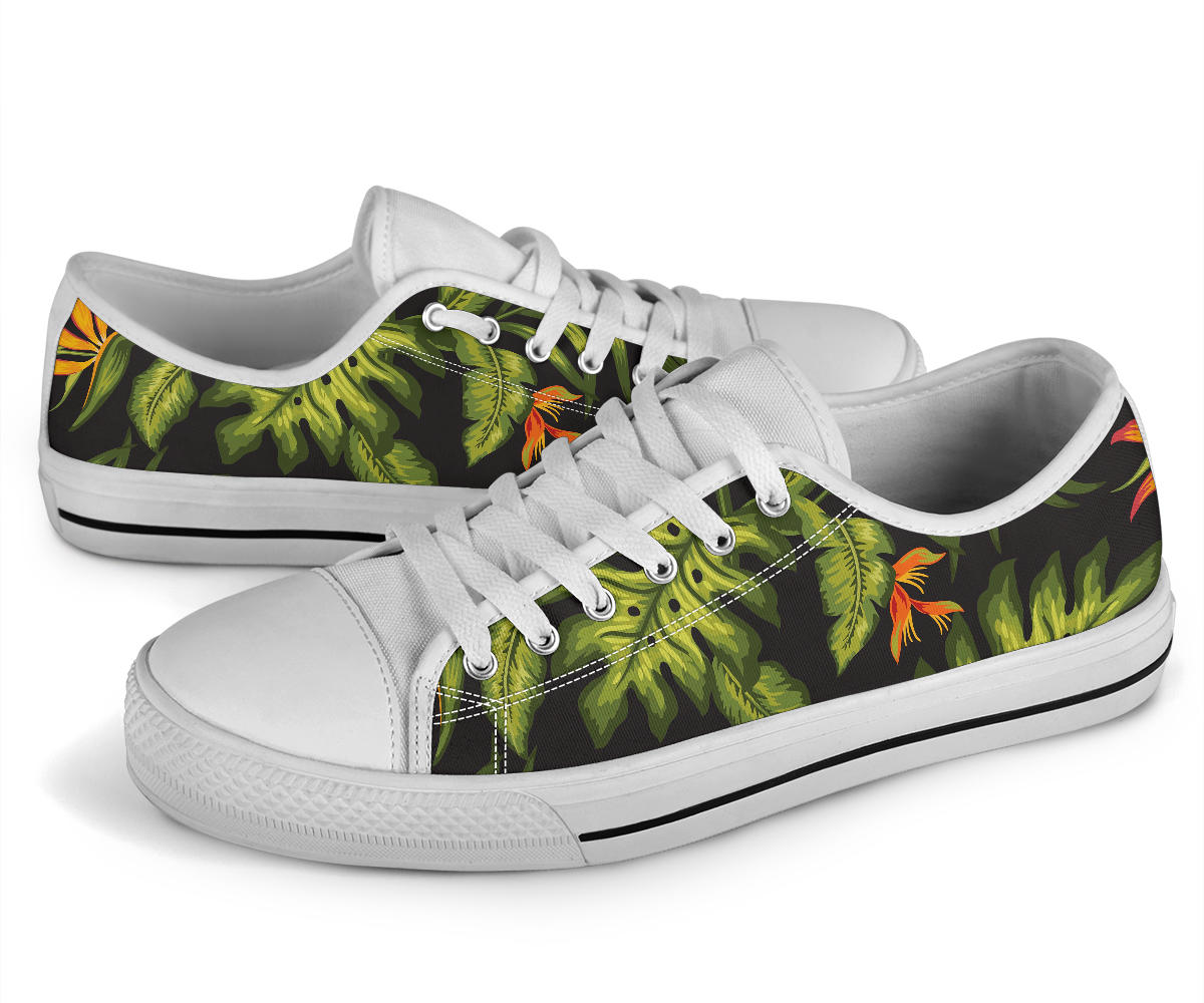 Bird Of Paradise Pattern Print Design BOP013 White Bottom Low Top Shoes