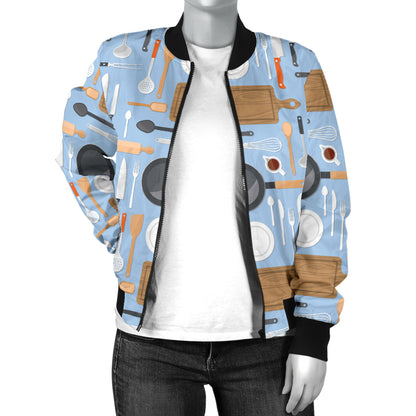 Cooking Kitchen Tools Pattern Print Design 02 Women's Bomber Jacket
