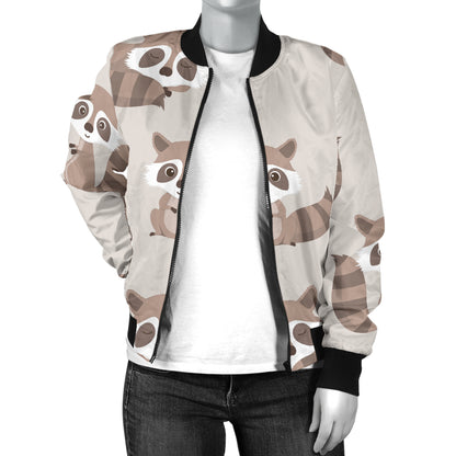 Raccoon Pattern Print Design A05 Women's Bomber Jacket