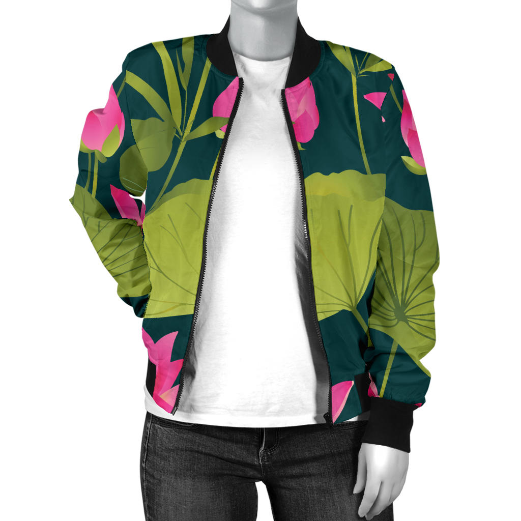 Water Lily Pattern Print Design WL09 Women Bomber Jacket