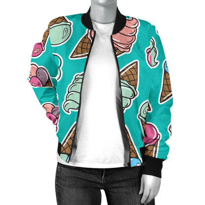 Ice Cream Pattern Print Design IC01 Women Bomber Jacket