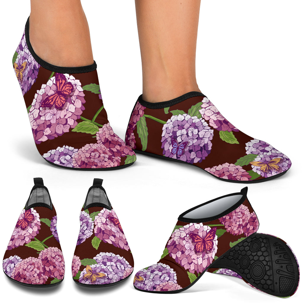 Hydrangea Pattern Print Design HD08 Aqua Water Shoes