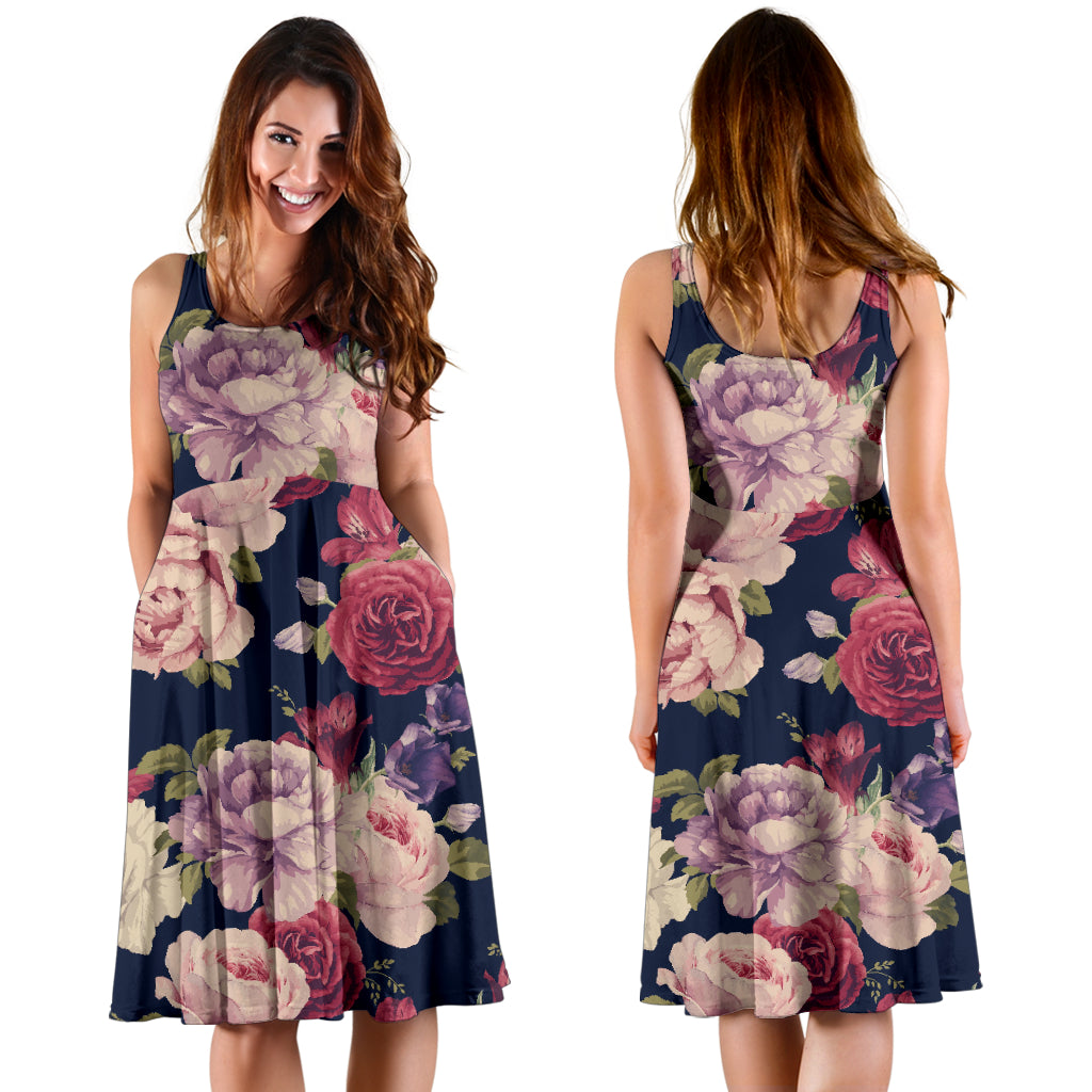 Peony Pattern Print Design PE03 Midi Dress