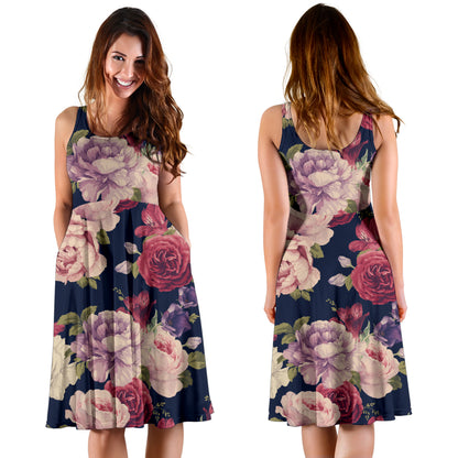Peony Pattern Print Design PE03 Midi Dress