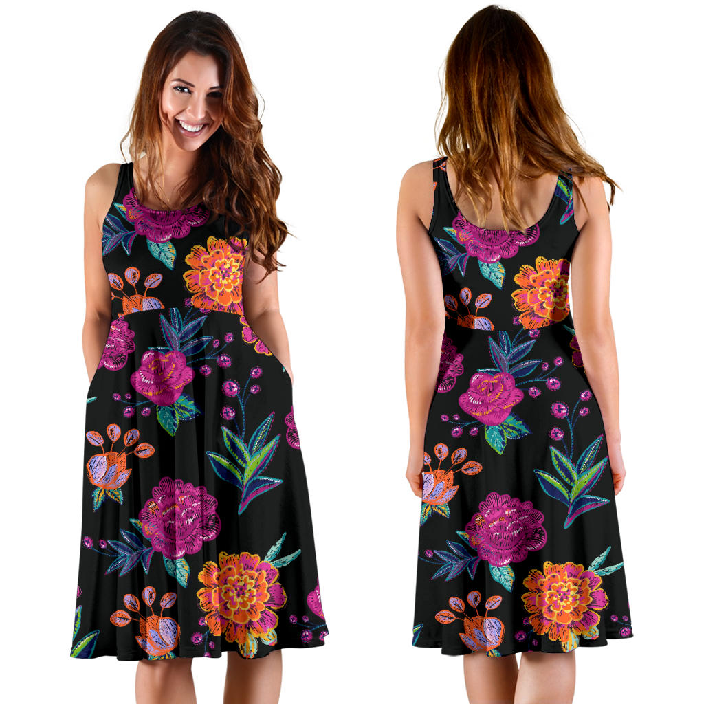 Marigold Pattern Print Design MR02 Midi Dress