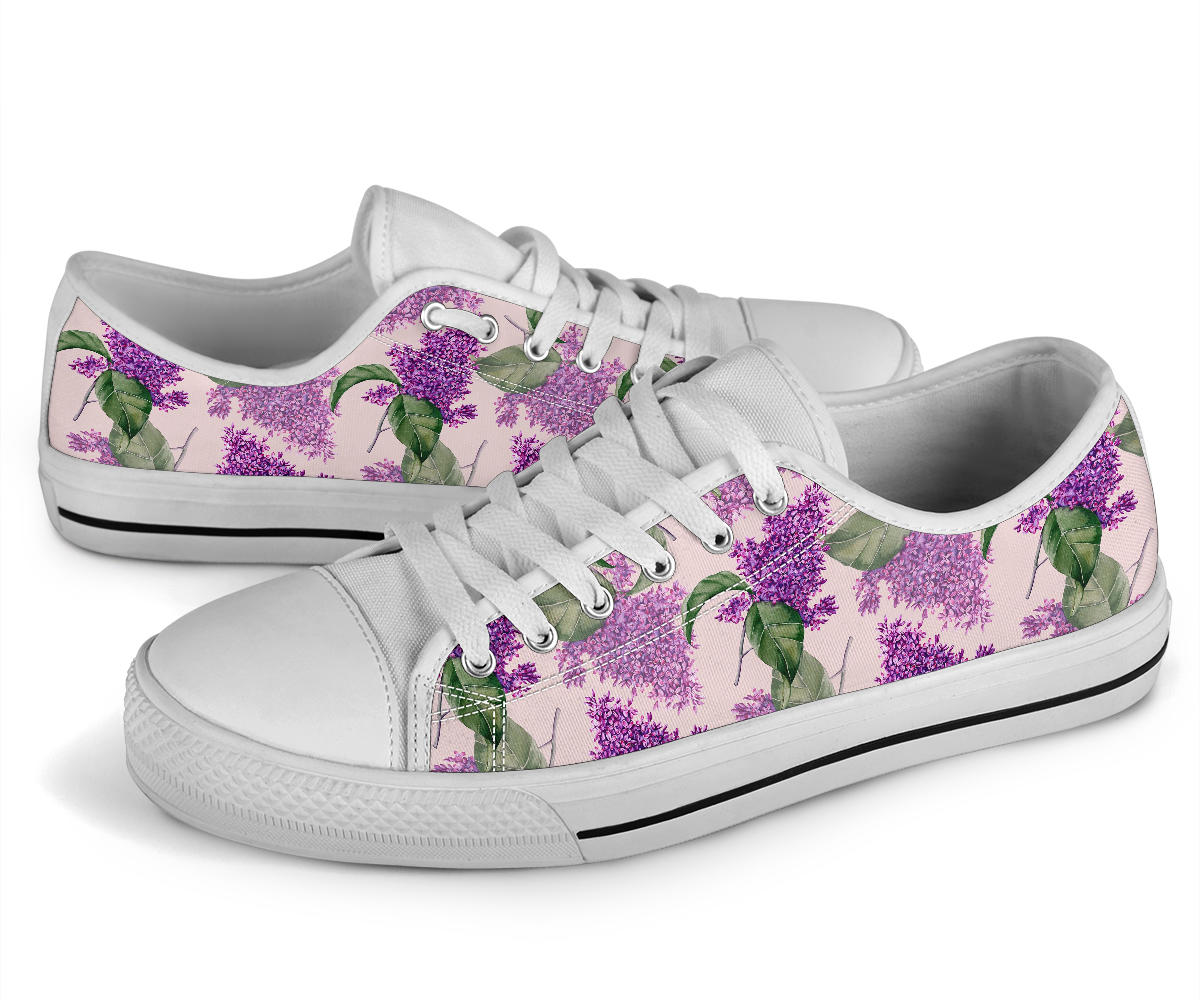 Lilac Pattern Print Design LI02 White Bottom Low Top Shoes