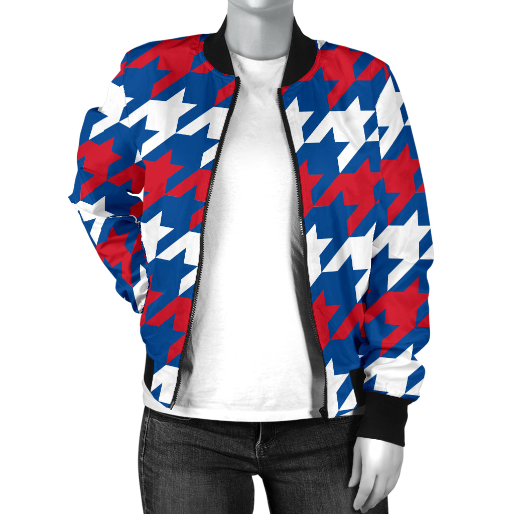 Patriotic Houndstooth Pattern Print Design A02 Women's Bomber Jacket