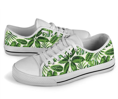 Tropical Flower Pattern Print Design TF013 White Bottom Low Top Shoes