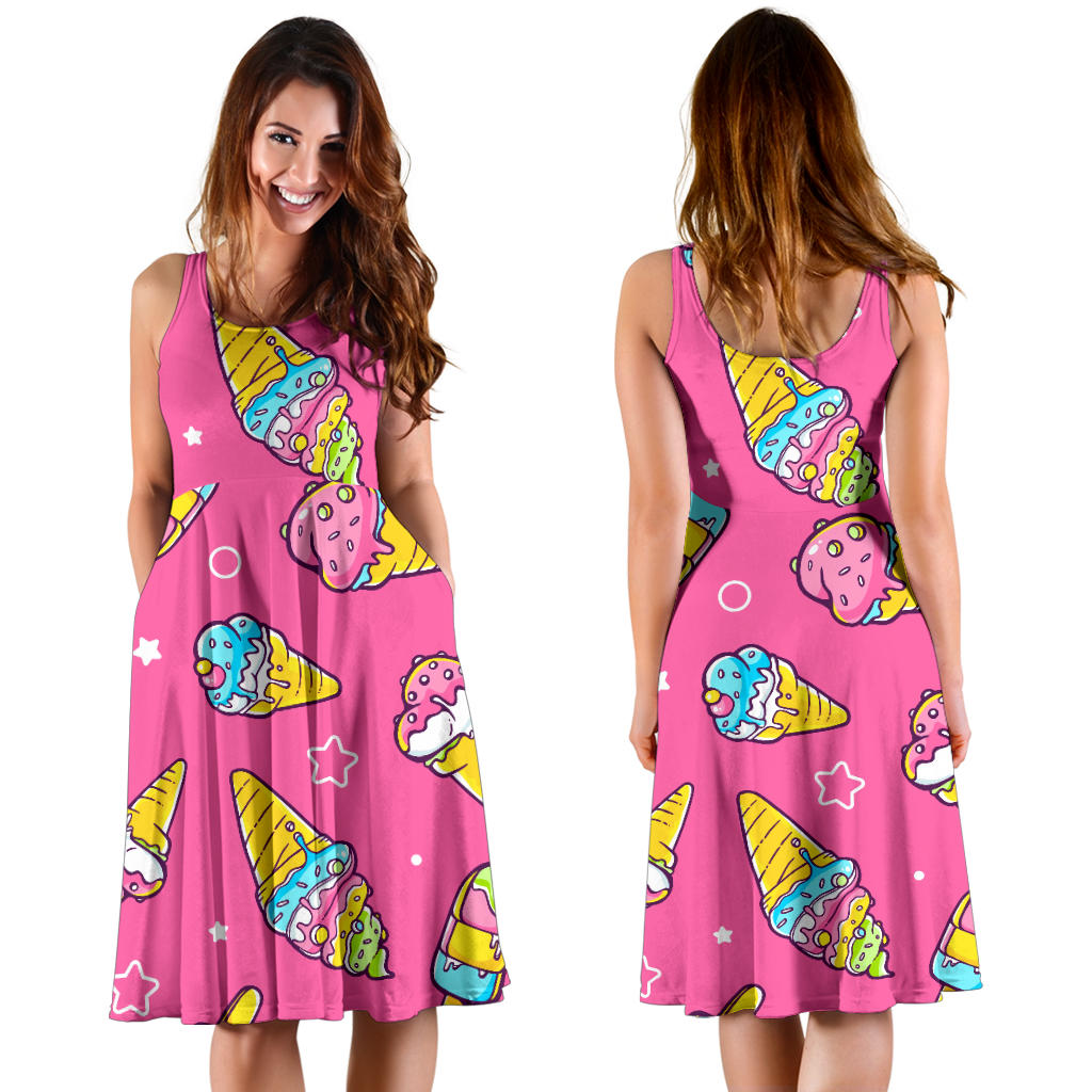 Ice Cream Pattern Print Design IC04 Midi Dress