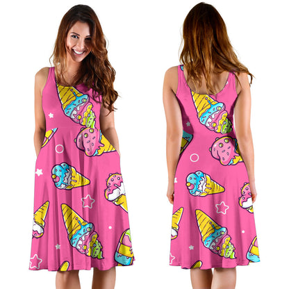 Ice Cream Pattern Print Design IC04 Midi Dress