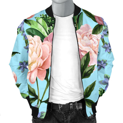 Peony Pattern Print Design PE02 Men Bomber Jacket
