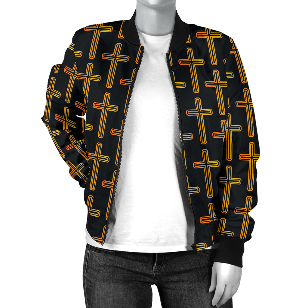 Cross Pattern Print Design 02 Women's Bomber Jacket