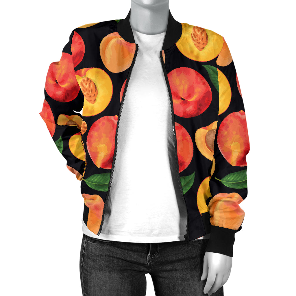 Peach Pattern Print Design A02 Women's Bomber Jacket