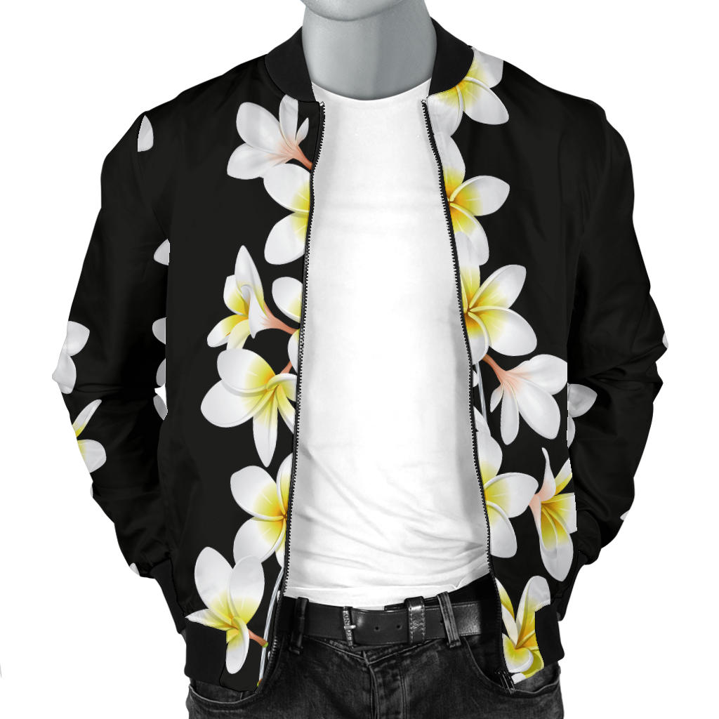 White Plumeria Pattern Print Design PM08 Men Bomber Jacket