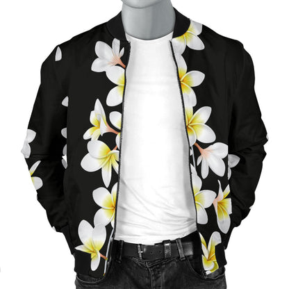 White Plumeria Pattern Print Design PM08 Men Bomber Jacket