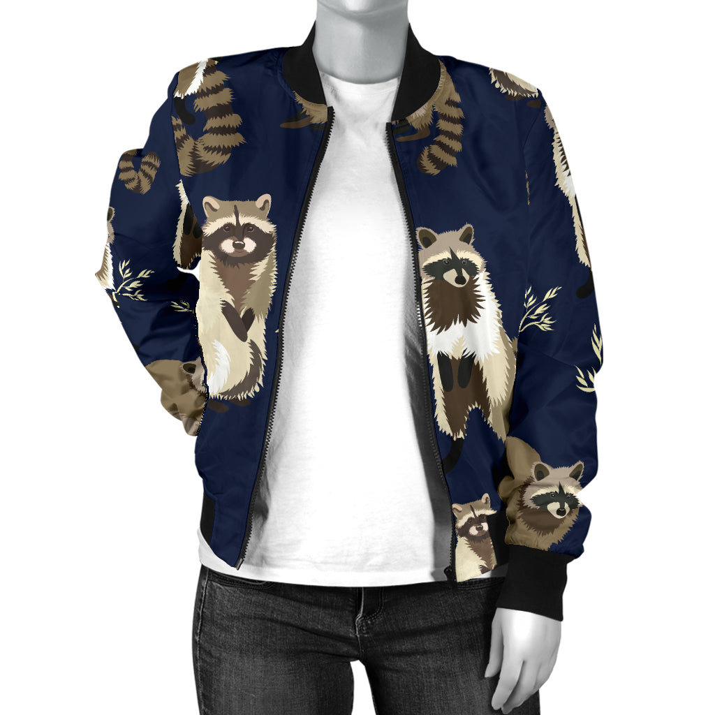 Raccoon Pattern Print Design A06 Women's Bomber Jacket