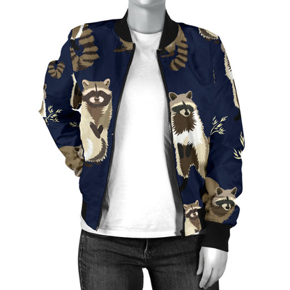 Raccoon Pattern Print Design A06 Women's Bomber Jacket