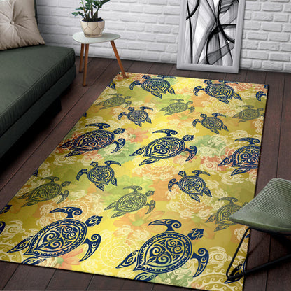 Hawaiian Turtle Tribal Design Print Area Rugs