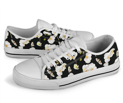 Orchid White Pattern Print Design OR011 White Bottom Low Top Shoes