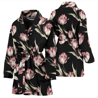 Tulip Pink Pattern Print Design TP02 Women Bathrobe