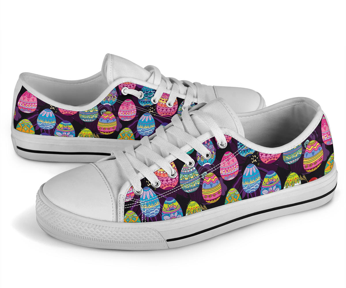 Easter Eggs Pattern Print Design RB08 White Bottom Low Top Shoes