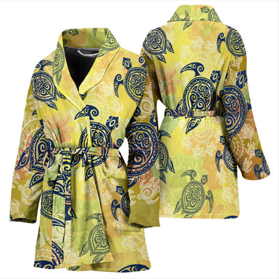 Hawaiian Turtle Tribal Design Print Women Bathrobe