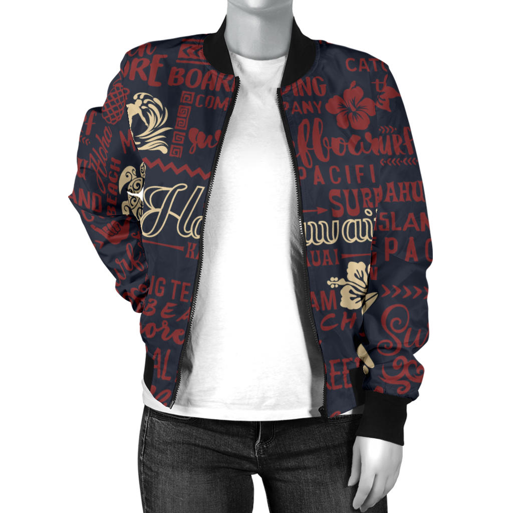 Hawaiian Themed Pattern Print Design H017 Women Bomber Jacket