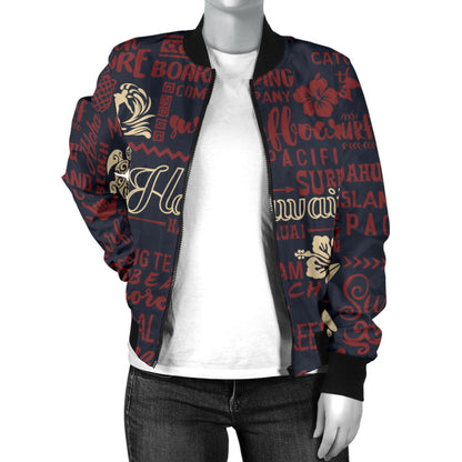 Hawaiian Themed Pattern Print Design H017 Women Bomber Jacket