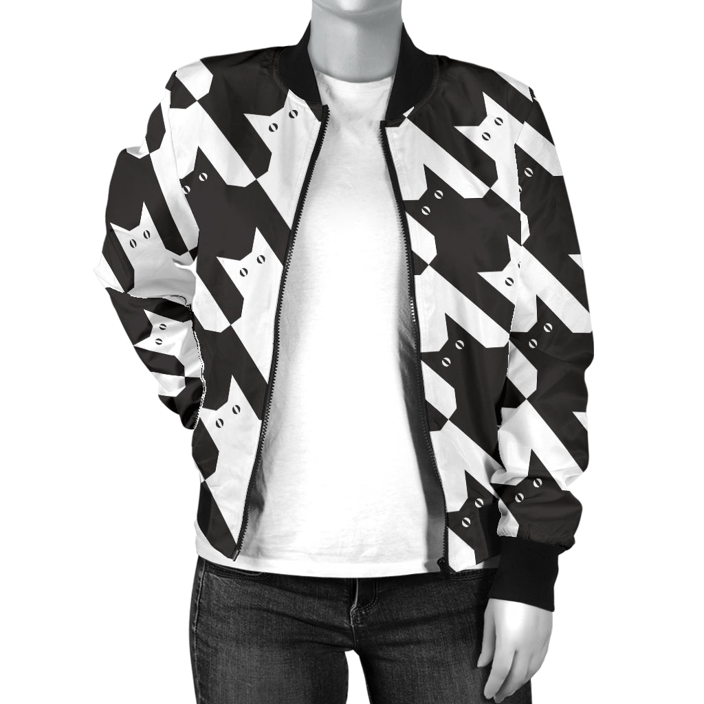 Cat HoundstoothPattern Print Design 01 Women's Bomber Jacket