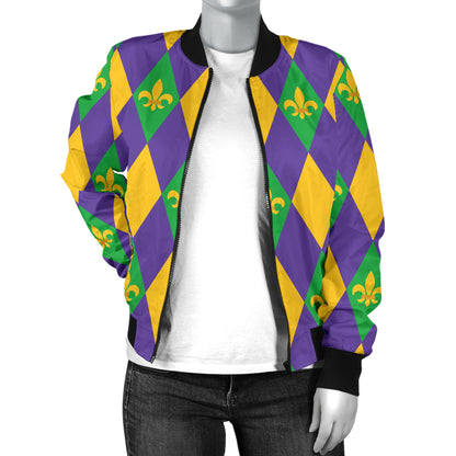 Mardi Gras Pattern Print Design 05 Women's Bomber Jacket