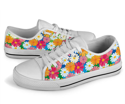 Daisy Pattern Print Design DS05 White Bottom Low Top Shoes