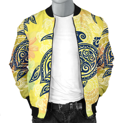 Hawaiian Turtle Tribal Design Print Men Bomber Jacket
