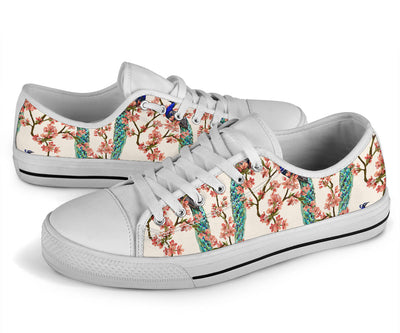 Cherry Blossom Peacock White Bottom Low Top Shoes