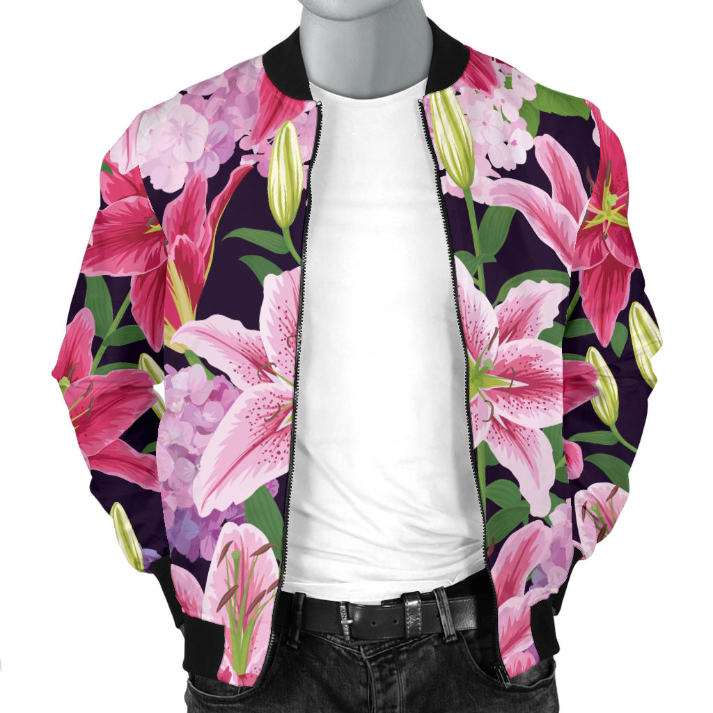 Lily Pattern Print Design LY017 Men Bomber Jacket
