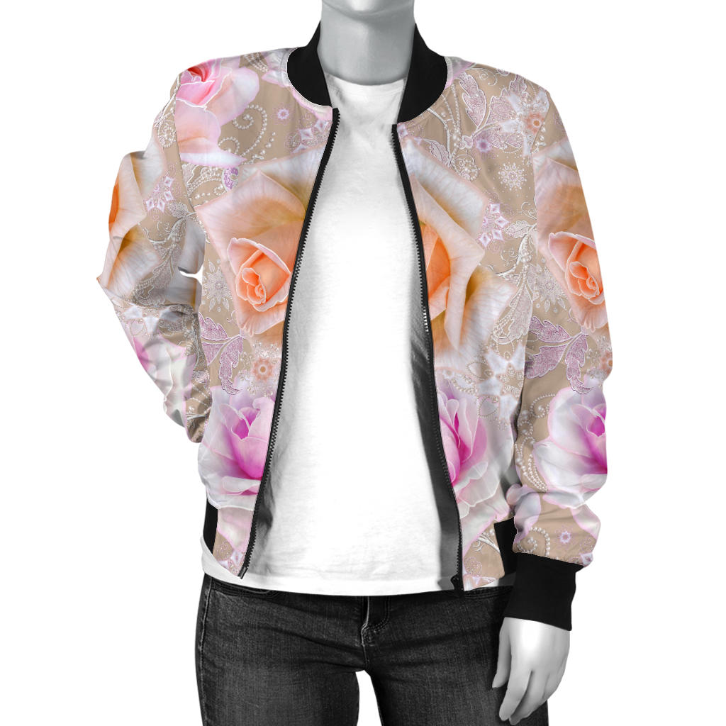 Rose Pattern Print Design RO011 Women Bomber Jacket