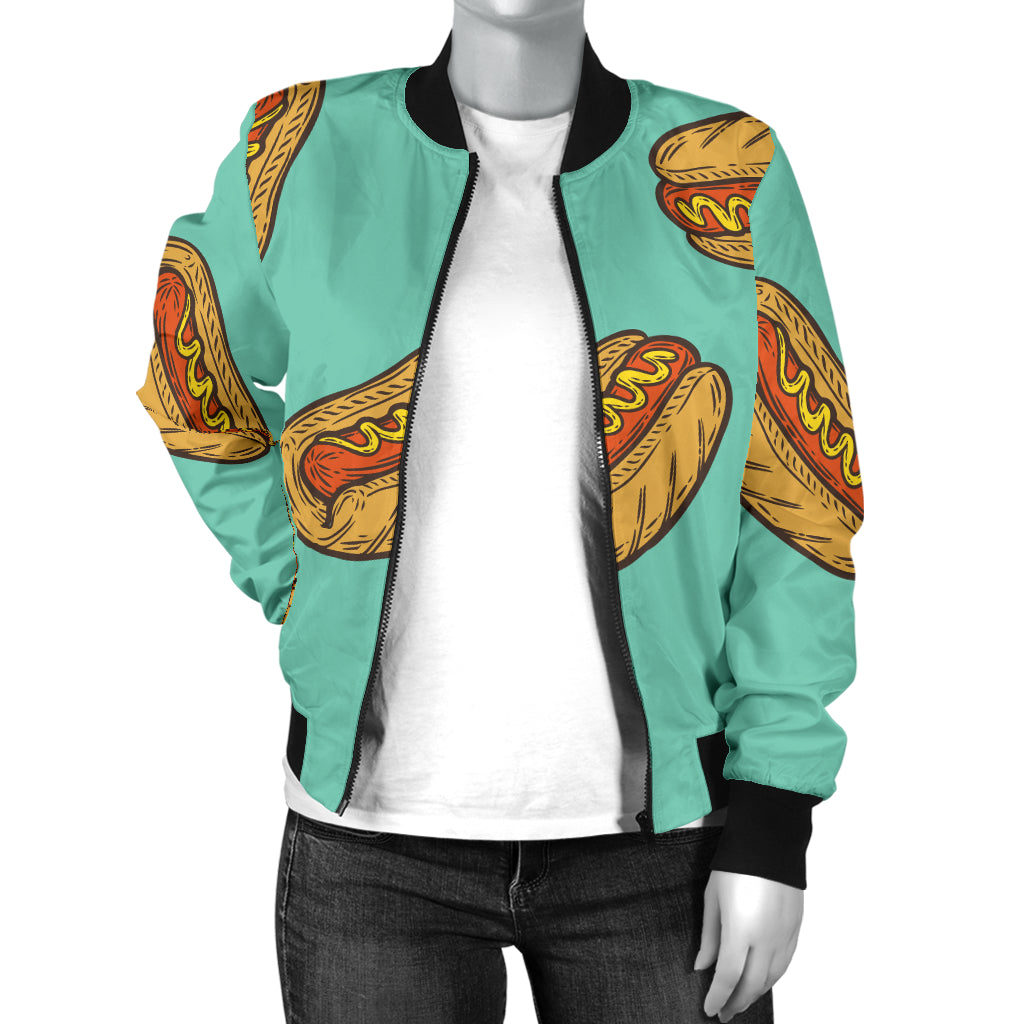 Hot Dog Pattern Print Design 04 Women's Bomber Jacket