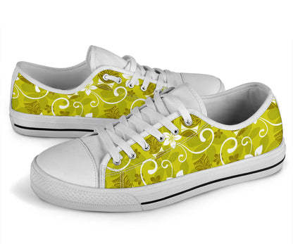 Hawaiian Themed Pattern Print Design H019 White Bottom Low Top Shoes